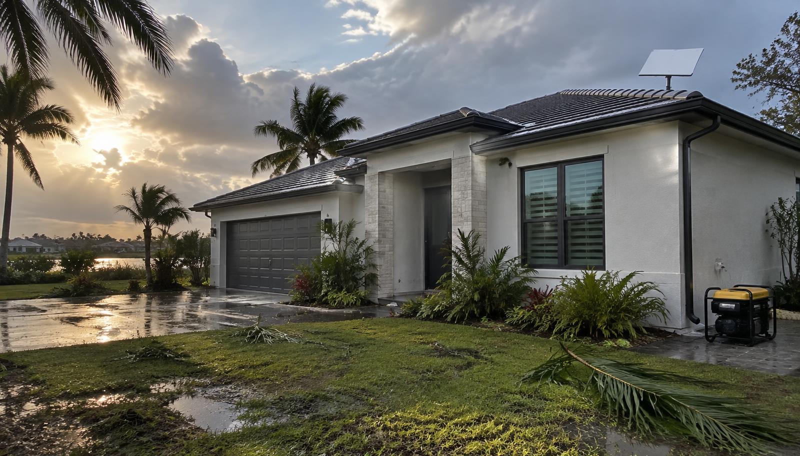 Starlink hurricane backup internet: satellite dish back up on a Florida home after a storm